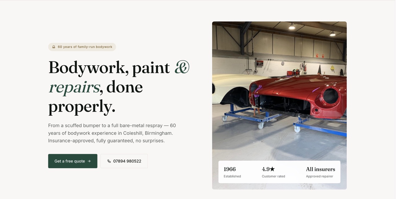 Homepage screenshot of Shawbury Vehicle Repairs website